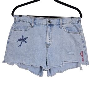 Aerie Womens Daydream Embroidered Distressed Denim Jean Shorts Size M